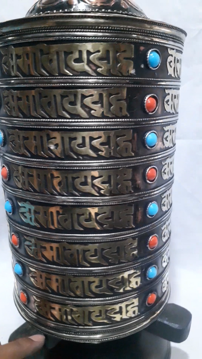 Tibetan Buddhism 8 Auspicious Sign Om Mani Padme Hum Mantra Stone Copper Brass Offering Prayer Wheel Nepal