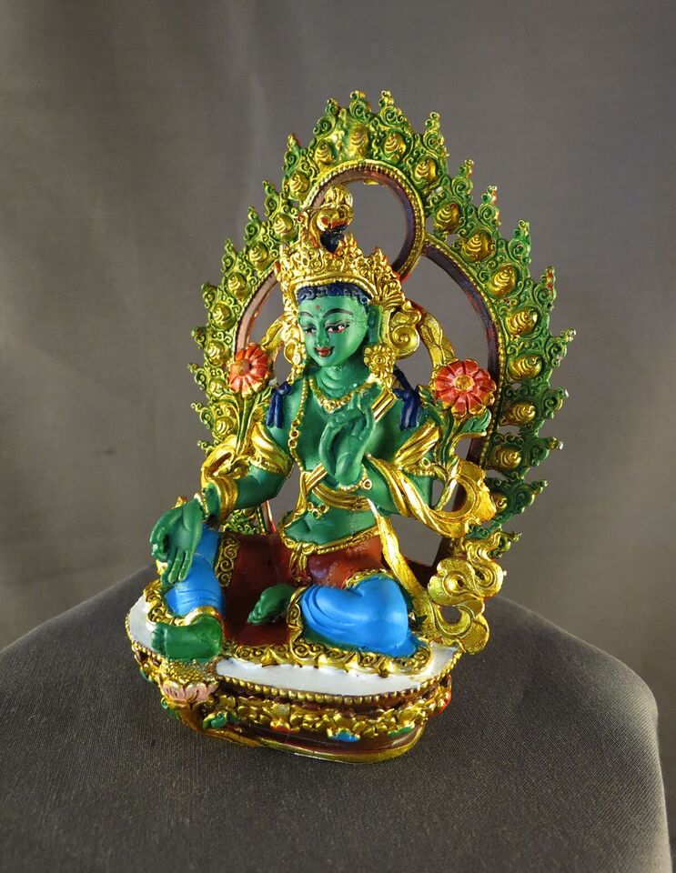 Tibetan Buddhism Goddess Green Tara Rupa Copper Hand Paint Statue Figure Nepal