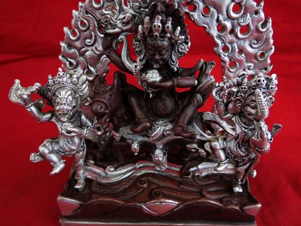 Tibetan Buddhism Lord Palden Lhamo (Glorious Goddess) Silver Oxide Copper Statue Figure Nepal