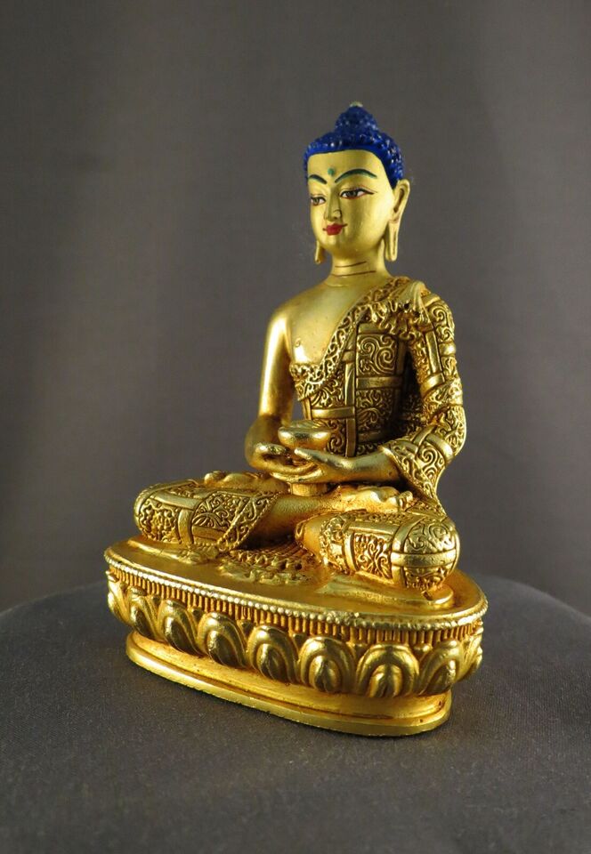 Tibetan Buddhism Gold Face Hand Painting Lord Amitabha Buddha Gold Plated Body Statue Figure Nepal