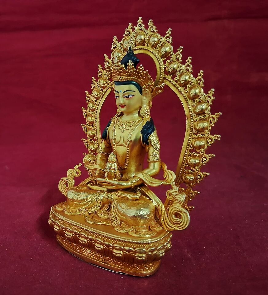 Tibetan Buddhism Lord Aparmita Amitayus Copper Gold Plated Statue Figure Nepal