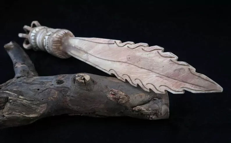 Tibetan Buddhism Ritual God Goddess Hand craved 11.2" Water Buffalo Bone Sword (Khadga) Nepal free