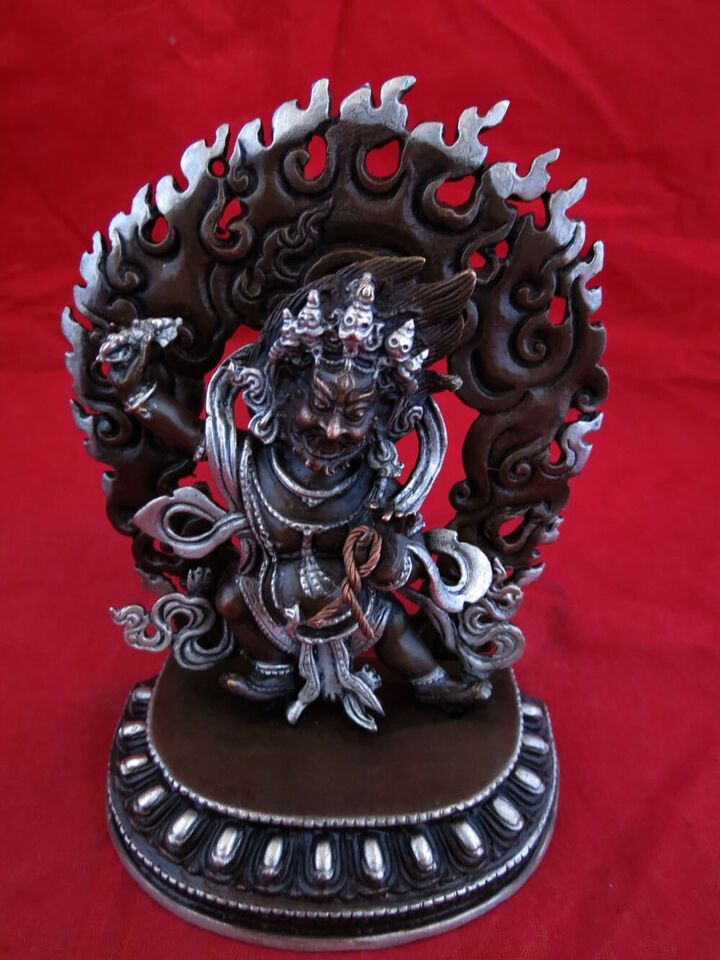 Buddhism Protector Lord Vajrapani Silver Oxide Copper Statue Chana Dorji Figure Nepal