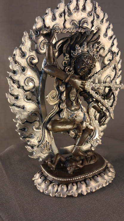 Tibetan Buddhism Goddess Kurukulla Dakini Jogini Silver Oxide 6.2" Copper Statue Figure Nepal