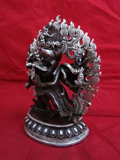 Tibetan Lord Vajrakilla Vajrakilaya Heruka 5" Copper Oxide Silver Plated Statue Figure Nepal