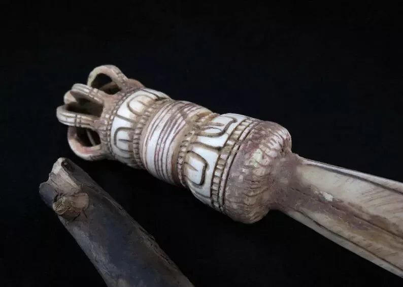 Tibetan Buddhism Ritual God Goddess Hand craved 11.2" Water Buffalo Bone Sword (Khadga) Nepal free