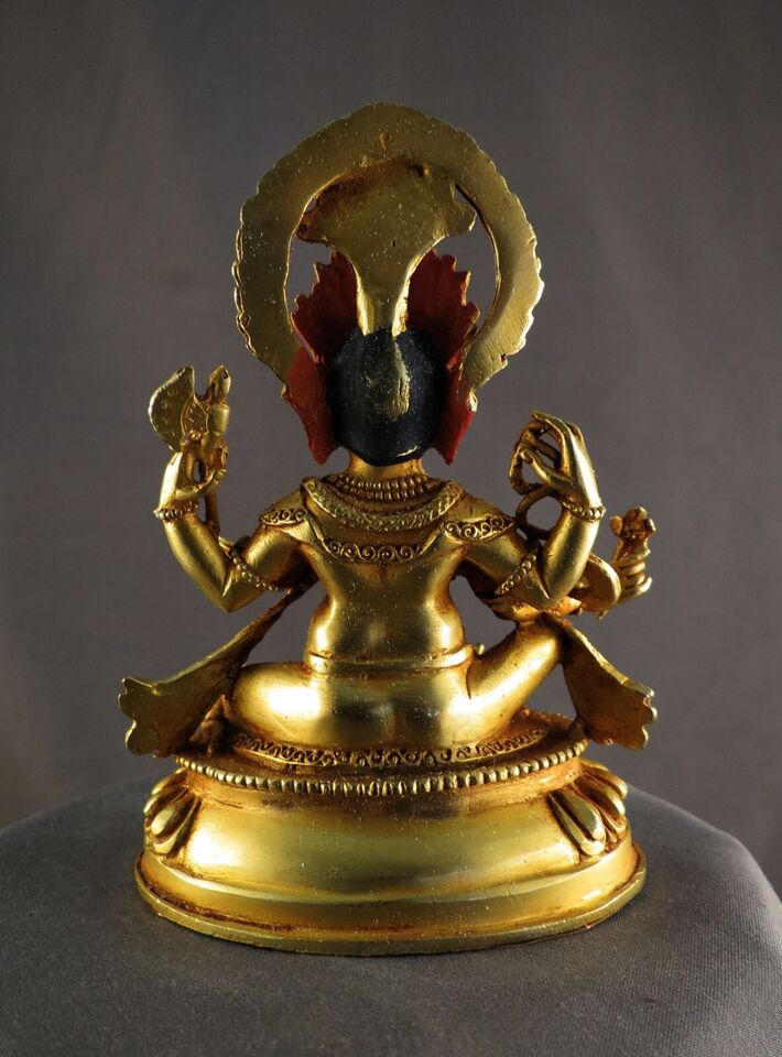 Hinduism Gold Face Hand Painting Lord Ganesh Copper Gold Plated Statue Figure Nepal