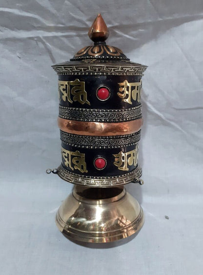 Tibetan Buddhism Om Mantra Copper Brass Oxide Handmade 8" Offering Prayer Wheel Nepal