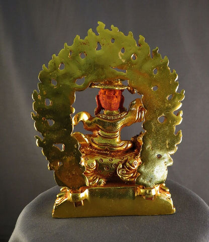 Tibetan Buddhism Gold Face Dorje Drolo Lhamo Lapka Gold Plated Copper Statue Figure Nepal