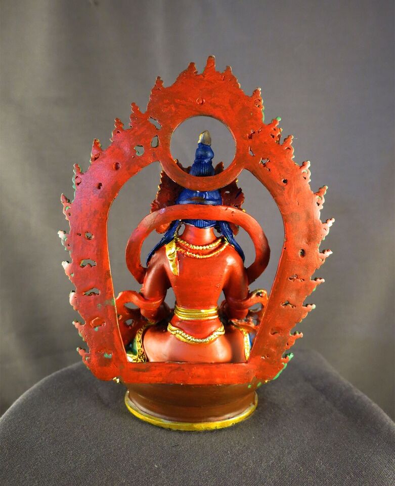 Tibetan Buddhism Goddess Aparmita Amitayus Copper Hand Paint Statue Figure Nepal