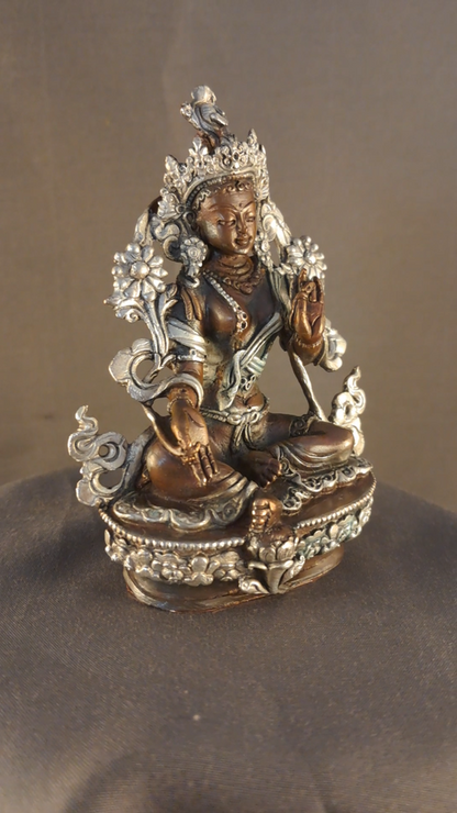 Tibetan Buddhism Goddess Green Tara Rupa 3.5" Copper Silver Oxide Statue Figure Nepal