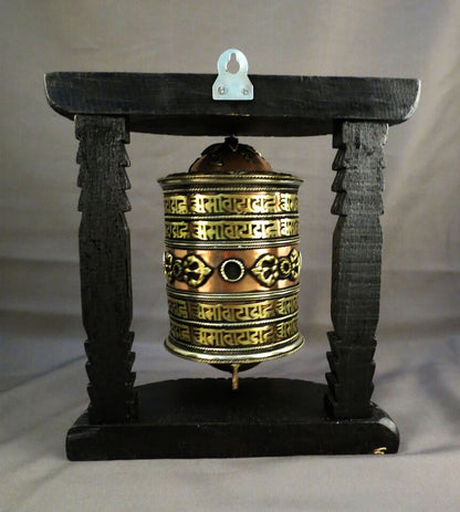 Buddhism Om Mantra Spirituality Offering Wooden Craved Frame Copper Brass Offering Prayer Wheel Nepal