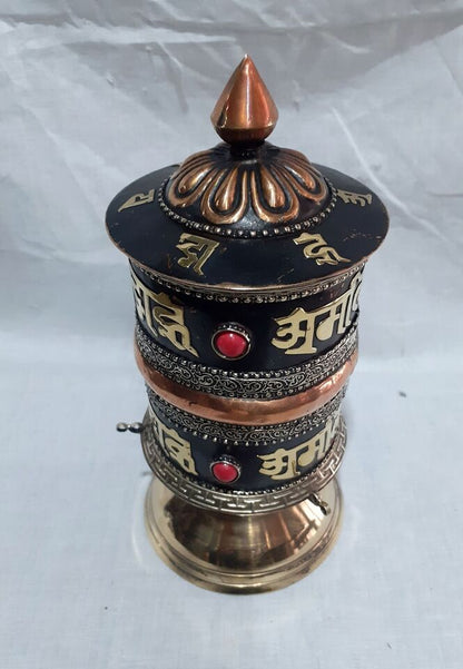 Tibetan Buddhism Om Mantra Copper Brass Oxide Handmade 8" Offering Prayer Wheel Nepal