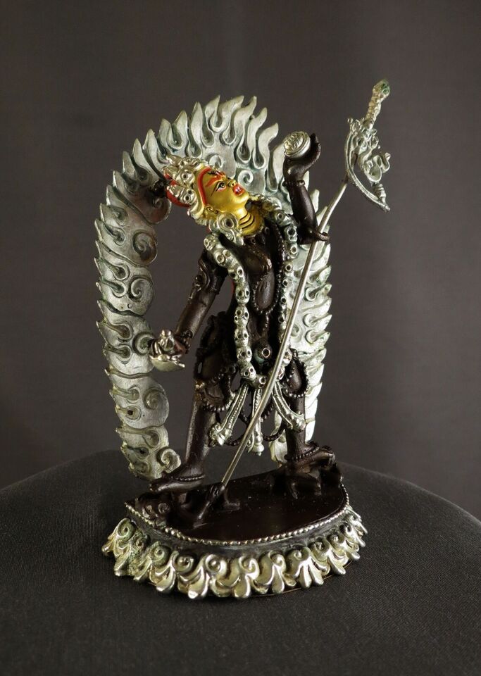 Buddhism Gold Face Goddess Vajrayogini Dakini Silver Oxide 3.6" Copper Statue Figure Nepal