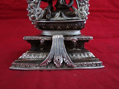 Buddhism Goddess Namgyalma Ushnishavijaya Silver Plated Oxide Copper Statue Figure Nepal