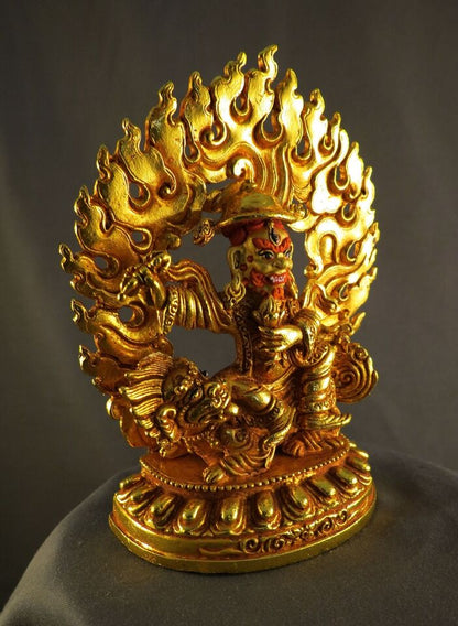 Tibetan Buddhism Gold Face Dorje Drolo Lhamo Lapka Gold Plated Copper Statue Figure Nepal