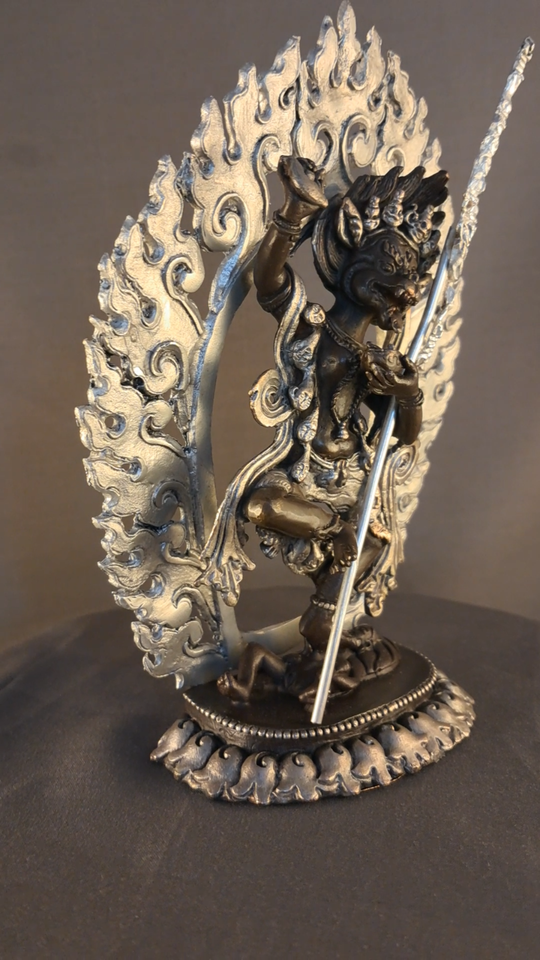 Tibetan Buddhism Simhamukha Yogini Dakini Silver Oxide Fine 6.2"Copper Statue Figure Nepal