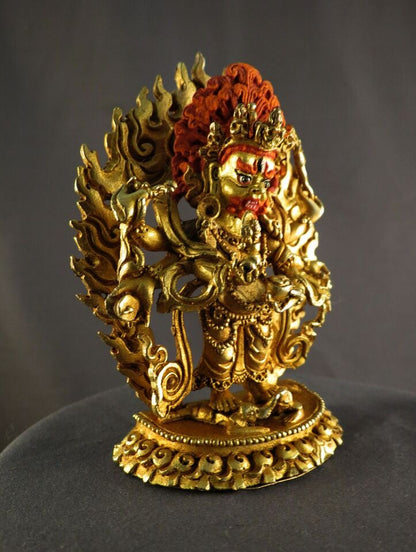 Tibetan Buddhism Six hand White Mahakala Bhairav Guru Dragpo Padma Sharvari Gold Face Figure Nepal