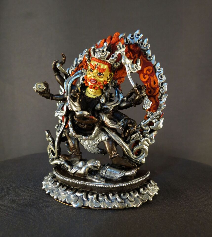 Tibetan Buddhism Lord Six hand Black Mahakala Bhairav Guru Dragpo Padma Sharvari Statue Figure Nepal