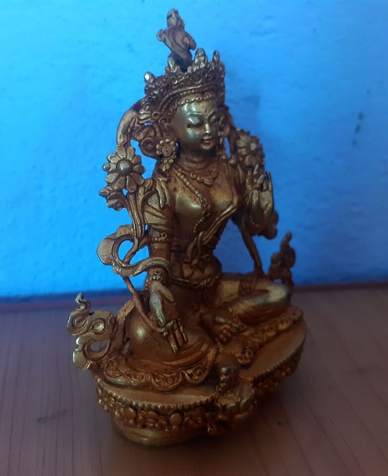 Tibetan Buddhism Goddess Green Tara Rupa 3.5" Copper Gold Plated Statue Figure Nepal