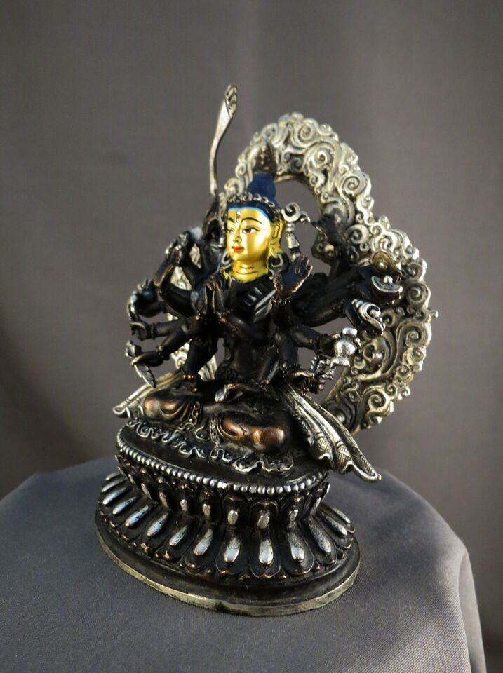 Buddhism Gold Face Goddess Chandi Dakini Silver Oxide Copper Statue Figure Nepal