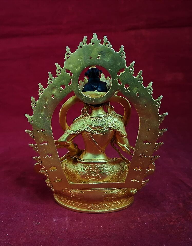 Tibetan Buddhism Lord Vajrasattva Gold Paint Face Copper Gold Plated Statue Figure Nepal