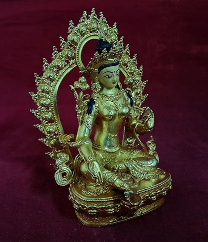 Tibetan Buddhism Goddess Green Tara Rupa Copper Gold Plated Statue Figure Nepal