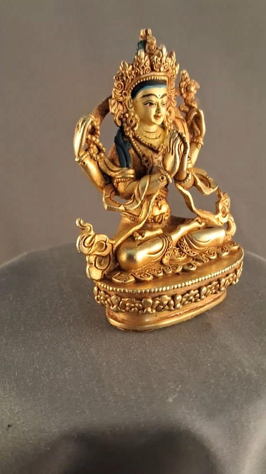 Tibetan Buddhism Gold Face Hand Paint Lord Chenrezig Khacheri Copper Gold Plated Statue Figure Nepal