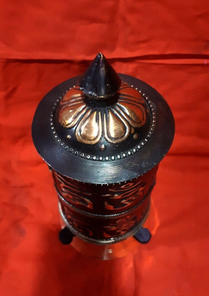 Buddhism Om Mani Padme Hum Mantra Copper Oxide Handmade Offering Prayer Wheel Nepal