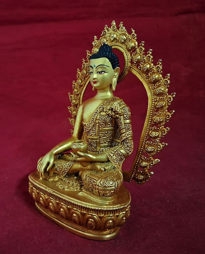 Buddhism Lord Shakyamuni Buddha Copper Gold Plated Statue Figure Nepal