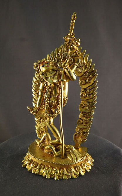 Tibetan Buddhism Gold Face Goddess Dakini Akash Yogini Gold Plated Copper Statue Figure Nepal