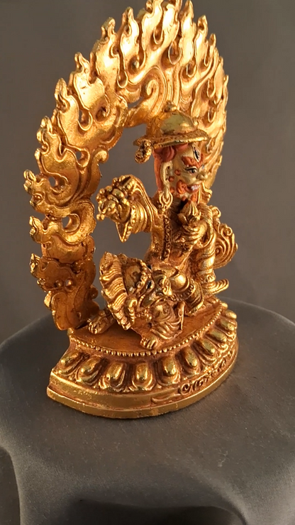 Tibetan Buddhism Gold Face Dorje Drolo Lhamo Lapka Gold Plated Copper Statue Figure Nepal