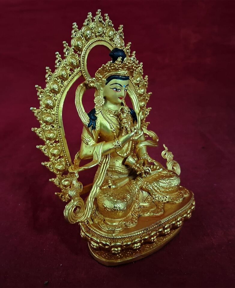 Tibetan Buddhism Lord Vajrasattva Gold Paint Face Copper Gold Plated Statue Figure Nepal