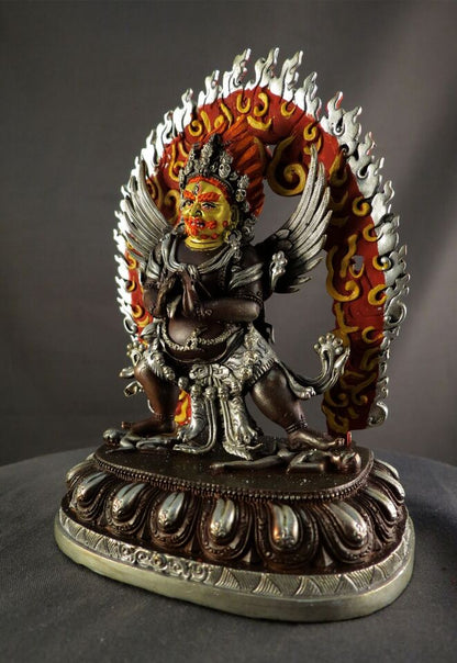 Tibetan Buddhism Gold Face Lord Vajrakilaya Dorje Phurba Heruka Copper Oxide Silver Statue Figure Nepal