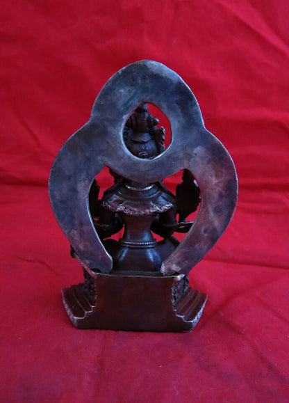 Buddhism Lord Maitreya Buddha Copper Oxide Silver Plated Statue Figure Handmade Nepal