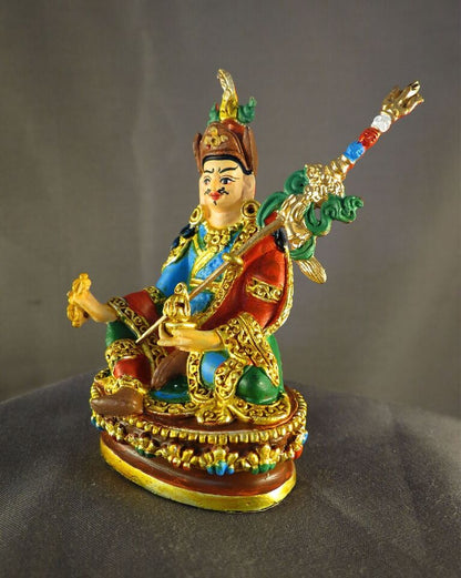 Tibetan Guru Rinpoche (Padmasambhava) 3.2" Hand Paint Copper Statue Figure Nepal