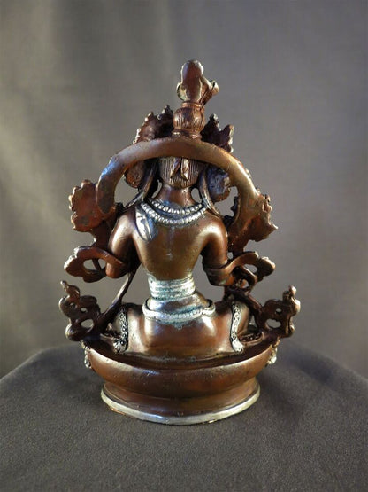 Tibetan Buddhism Goddess Green Tara Rupa 3.5" Copper Silver Oxide Statue Figure Nepal