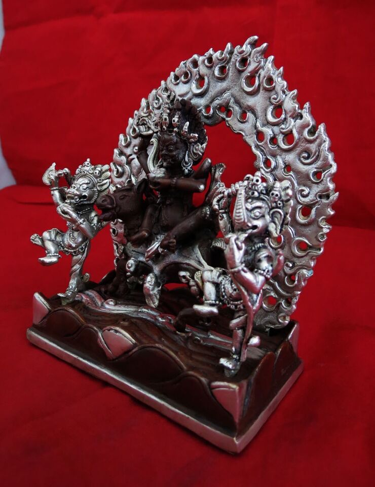 Tibetan Buddhism Lord Palden Lhamo (Glorious Goddess) Silver Oxide Copper Statue Figure Nepal