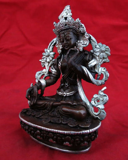 Tibetan Buddhism Goddess White Tara Rupa Silver Oxide Copper Statue Figure Nepal