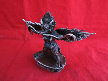 Hinduism Buddhism Copper Oxide Silver Plated Garuda Bantej Eagle Statue Figure Nepal