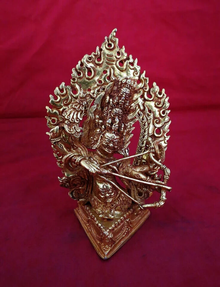 Tibetan Buddhism Set of Rahula Ekajati Lakpa Copper Gold Plated Statue Figure Nepal