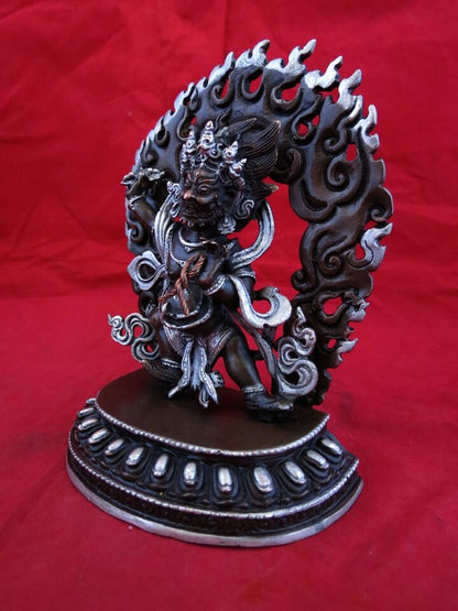 Buddhism Protector Lord Vajrapani Silver Oxide Copper Statue Chana Dorji Figure Nepal