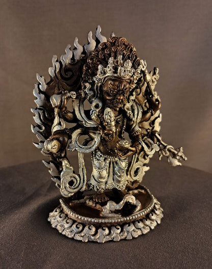 Six hand White Mahakala Bhairav Guru Dragpo Padma Sharvari Copper Statue Figure Nepal