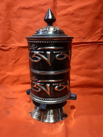 Buddhism Om Mani Padme Hum Mantra Copper Oxide Handmade Offering Prayer Wheel Nepal