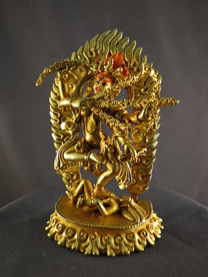 Tibetan Buddhism Gold Face Goddess Kurukulla Dakini Jogini Gold Plated Copper Statue Nepal