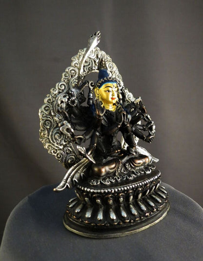 Buddhism Gold Face Goddess Chandi Dakini Silver Oxide Copper Statue Figure Nepal