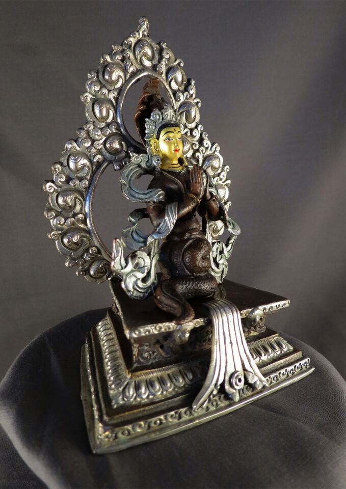 TibetanBuddhism Goddess Naga kanya Queen Gold Face Copper Silver Oxide Statue Figure Nepal