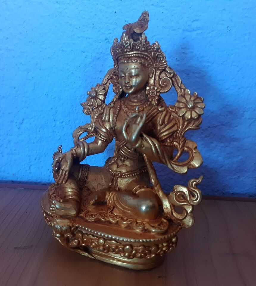 Tibetan Buddhism Goddess Green Tara Rupa 3.5" Copper Gold Plated Statue Figure Nepal