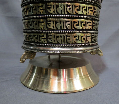 Buddhism Om Mantra 8 Auspicious Sign Brass Copper Offering Table Stand Prayer Wheel Nepal