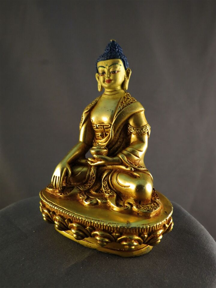 Hand Paint Gold Face Lord Shakyamuni Buddha Statue Gold Plated Statue Figure Nepal